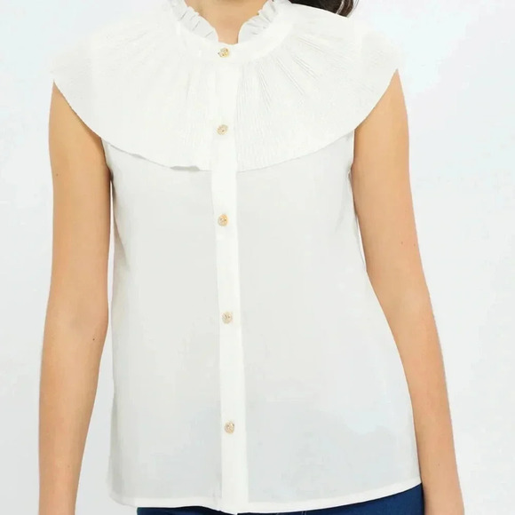 Zara Tops - Zara women’s White chiffon blouse with faux crystals and pearl button down small